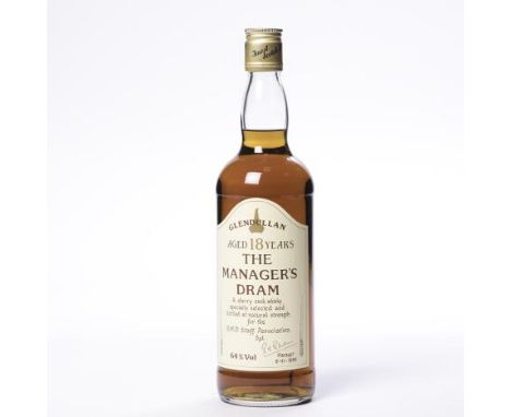GLENDULLAN 18 YEARS OLD MANAGER'S DRAM 
Single Malt Scotch Whisky, 'a sherry cask whisky specially selected and bottled at na