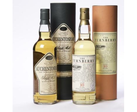 AUCHENTOSHAN 'THE TURNBERRY' AGED 10 YEARS
Single Malt Scotch Whisky. 70cl, 40% volume, in tube. 
AUCHENTOSHAN SELECT
Lowland