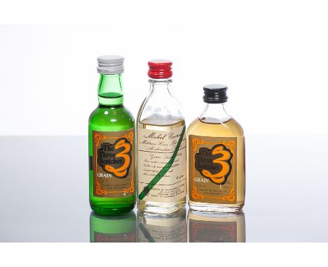 3 ASSORTED SINGLE GRAIN SCOTCH WHISKY MINIATURES
To Include: The Three Scotches Grain, 1 2/3 fl. ozs., 75° proof (x2), Michel