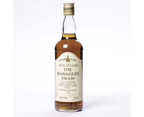 GLENDULLAN 18 YEARS OLD MANAGER'S DRAM 
Single Malt Scotch Whisky, 'a sherry cask whisky specially selected and bottled at na