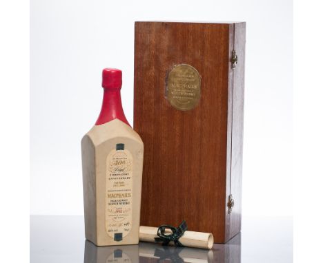 MACPHAIL'S ROYAL CORONATION ANNIVERSARY
Highland Malt Scotch Whisky, Bottle No. 407, 70cl, 40% volume. In wooden presentation