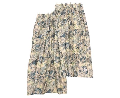 Marks &amp; Spencer Home - lined curtains in blue floral patterned fabric, pleated header, with tie backs, W80cm, Fall - 195c