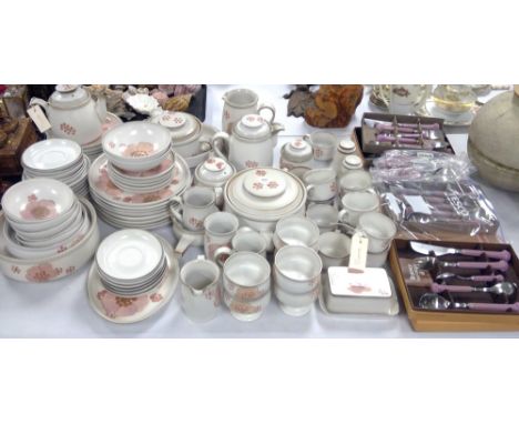 A large Denby 'Gypsy' stoneware tea and dinner set, to include: plates, cups, saucers, tea pot, coffee pot, sauce boat, servi