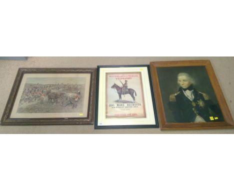 Three prints: After J Hoink, Argyll and Sutherland Highlanders on march print; Westmorland and Cumberland Yeomanry recruiting