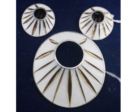 A Norwegian silver and white enamel brooch and earrings, by Oslo Solvvareverk, of collar design.
