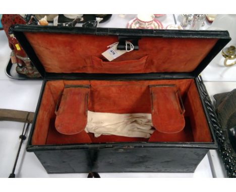 An antique ceremonial naval hat box marked 'R. Gatehouse R.N', with lined and fitted interior for naval tricorn hat and epaul