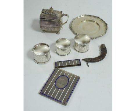 Silver items, to include: a Victorian silver mustard pot, by Horace Woodward &amp; Co, London 1885; a dish by Henry Wilkinson