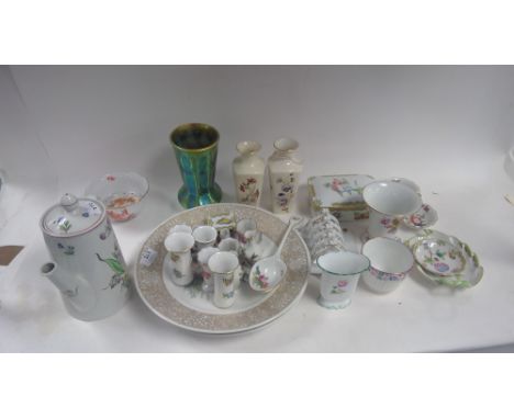 Herend Porcelain items to include: A Rothschild pattern toastrack, a rectangular box decorated with butterflys and flowers, a