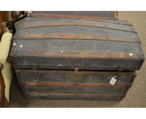 A late 19th century domed metal bound pine trunk, 89cms wide