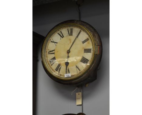 A Victorian wall clock, with painted dial and roman numerals contained within a mahogany and brass case. together with a 20th