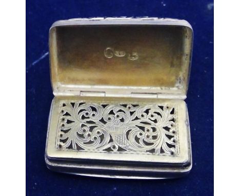 George III silver vinaigrette, by John Thropp, Birmingham, circa 1805, with engine turned design with engraved initials and f