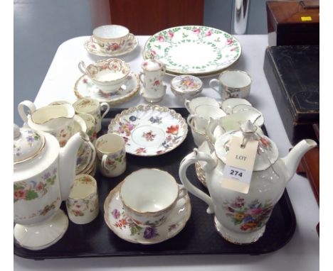 Royal Worcester 'Melrose' coffee set for six; Coalport 'Fragrance' coffee set for six; Dresden cups and saucers; and two Mint