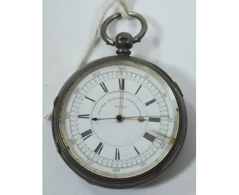 A silver cased open faced pocket chronometer, with white enamel roman dial.