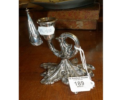 19th c. rococo silver chamberstick and snuffer Sheffield 1844 Henry Wilkinson &amp; Co 