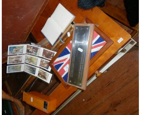 Cribbage board, Dominoes, snooker cue, framed Naval Flag and "All About Ships and Shipping" handbook, and 22 'Pilgrims Progre