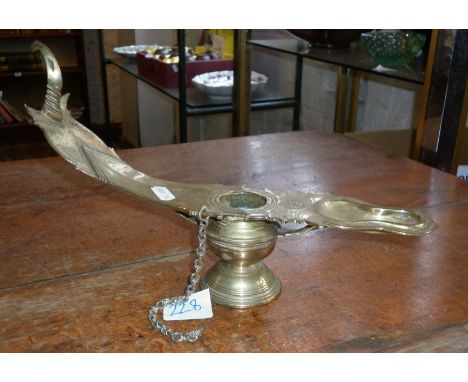 Persian Islamic brass spirit lamp, signed