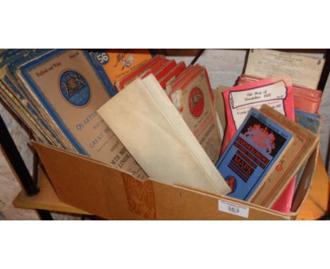 Box containing vintage Ordnance Survey maps, some French Michelin and Bartholomew's