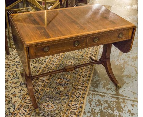 SOFA TABLE, by Arthur Brett, Regency design, rosewood with crossbanding and hinged top above two drawers, 95cm W x 61cm D x 7