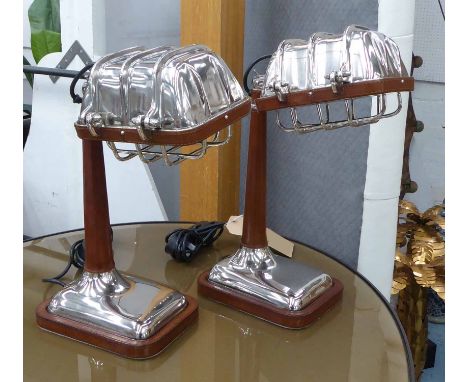DESK LAMPS, a pair, vintage American style with leathered detail, 40cm H. (2)