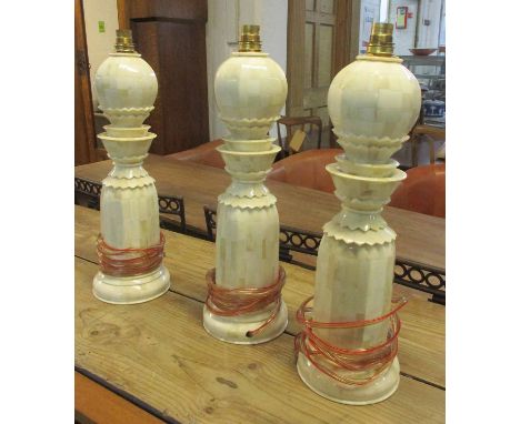 LAMP BASES, three, octagonal topped, 45cm H. (3) (converted)