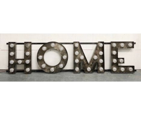 WALL ART 'HOME' ILLUMINATED, with light bulbs, 53cm H x 215cm W. (with faults)