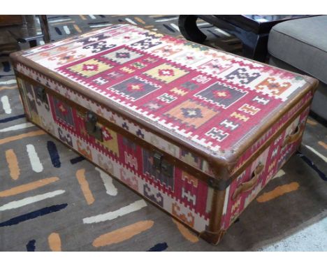 ANDREW MARTIN KILIM TRUNK COFFEE TABLE, 129cm x 40cm H x 79cm.