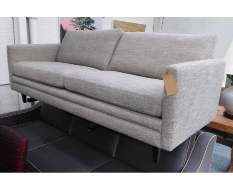 AARK SOFA, charcoal chenille on ebonised supports, 210cm W.