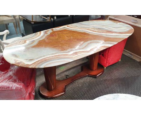 AGATE TOP DINING TABLE, vintage continental twin pedestal base, 200cm x 105cm x 80cm.