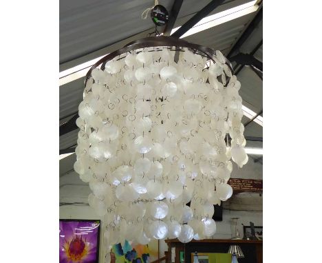 ATTRIBUTED TO RESTORATION HARDWARE CAPIZ SHELL CHANDELIER.