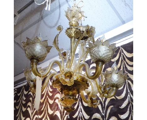 CHANDELIER, vintage Murano glass, six branch, 63cm drop minus chain. (slight faults)