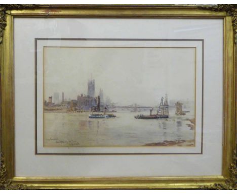 ALFRED JOHN BENNET R.A. (English 1861-1923) 'Westminster from Vauxhall', watercolour, signed, titled and dated 'Bank Holiday'