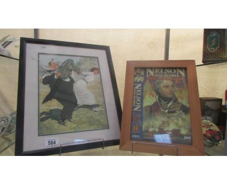 A framed and glazed tennis print and a framed and glazed Nelson advertisement. 