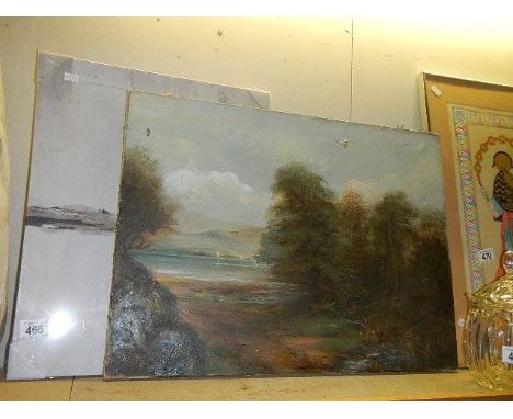 An unframed oil on canvas and a print on canvas. 