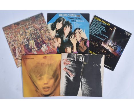 The Rolling Stones - A selection of five long play LP vinyl records comprising Goats Head Soup (0598), Sticky Fingers (with Z