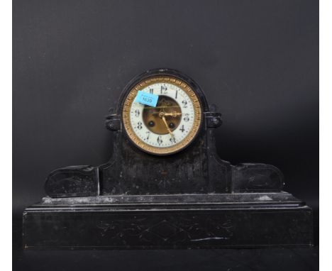 A 19th century Victorian slate mantel clock. The mantle clock having gilt hands with roman numeral to the chapter ring and gi