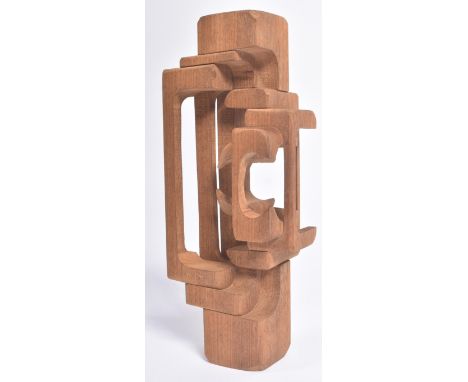 Brian Willsher (1930-2010) - A vintage retro 20th Century 1970s abstract carved teak wood sculpture. Signed and dated 1973 to
