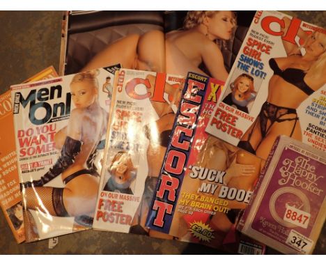 Adult interest magazines and UK first edition of the Happy Hooker  CONDITION REPORT: Seven magazines altogether.