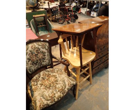 Small occassional arm chair with tapestry seat / back and small side table and a high chair