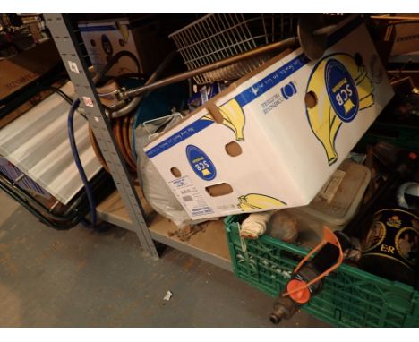 Mixed items including camp kitchen hose pipe folding chair shooting stick fixtures and fittings etc