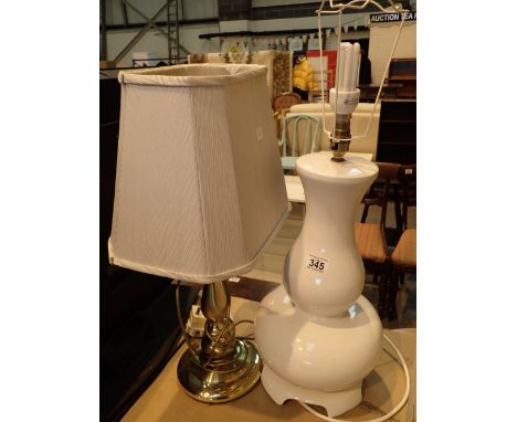 Two table lamps one ceramic one brass 