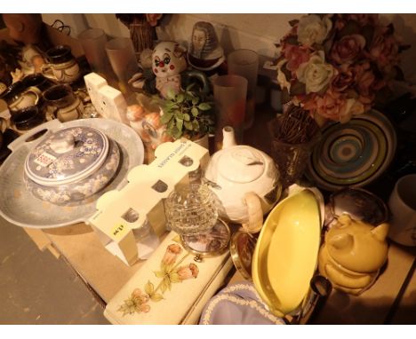 Shelf of mixed ceramics and glass 