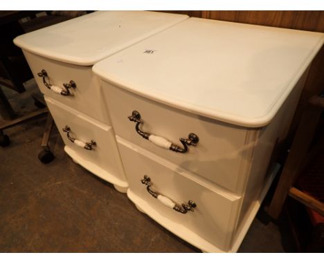 Pair of white bedside cabinets and draw with ceramic and metal handles