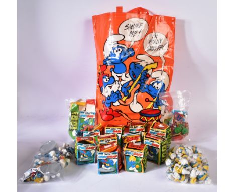 Smurfs - a large collection of original vintage Schleich Peyo made Smurf figures with a vinyl tote bag. Various series presen