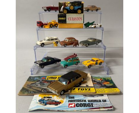 Corgi Toys - 245 Buick Riviera, gold body, red interior, cast hubs; 262 Lincoln Continental, Lehmann-Peterson black over gold