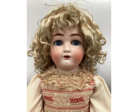 Antique Simon and Halbig Jutta Bisque head doll 1349 mould 28” firm articulation doll with fair curled wig open closed eyes ,