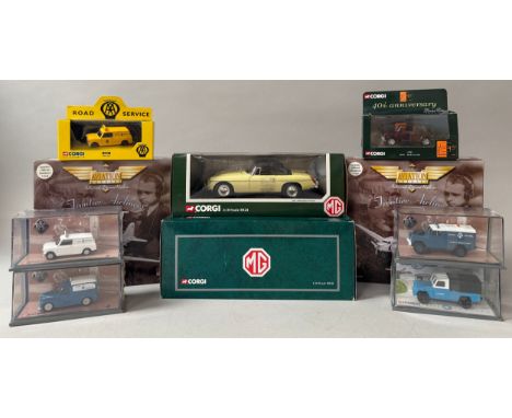Corgi Toys - MG, 95106 MGB Roadster, limited edition 9671/15000, 1/18 scale, boxed; 45201 MGB roadster, Primrose, 1/18 scale,