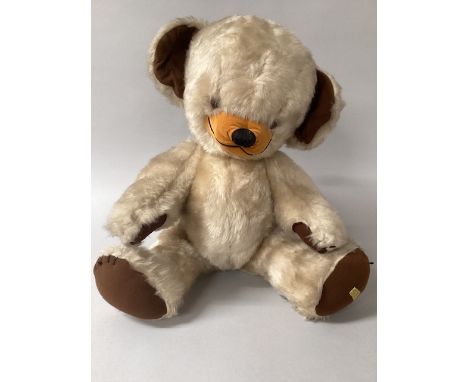 Merrythought Large 27” Cheeky Vintage teddy bear toy light gold version  with the velvet snout and stitched smile and 2 bells