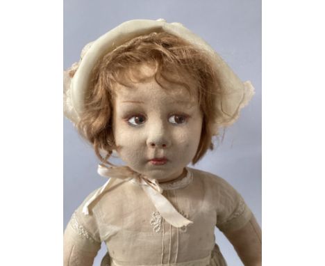 Antique Lenci Felt Large 27” doll, with black foot signature. One of the Larger series at 27” from Lenci in Turin Italy 1920s