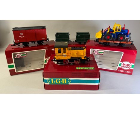 Lehmann-Gross-Bahn (LGB) - 2090N, 4-wheel diesel tank engine, G gauge, boxed; 94567, 'Toy Train' 4-wheel box car, G gauge, bo