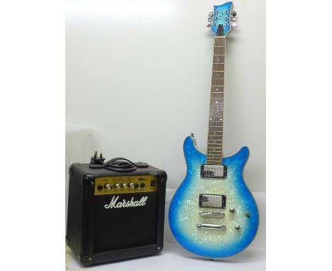 A Jay Turser electric guitar with Marshall MG Series '10CD' amplifier and a Kinsman guitar case 